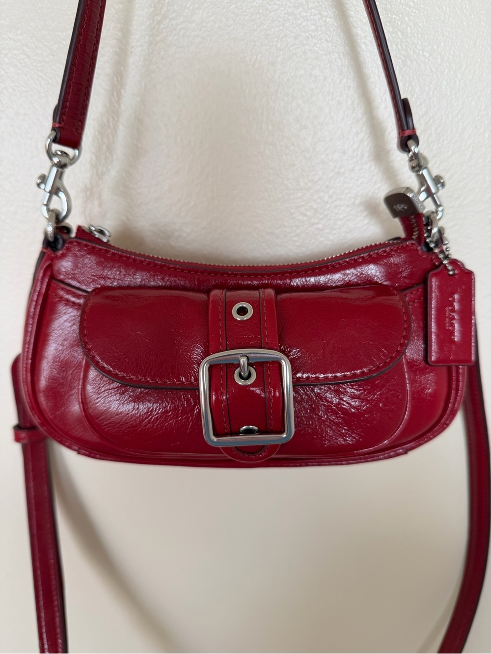 COACH Ashton Mini Shoulder Bag Crossbody Leather CDB19 Silver/Dark Cardinal